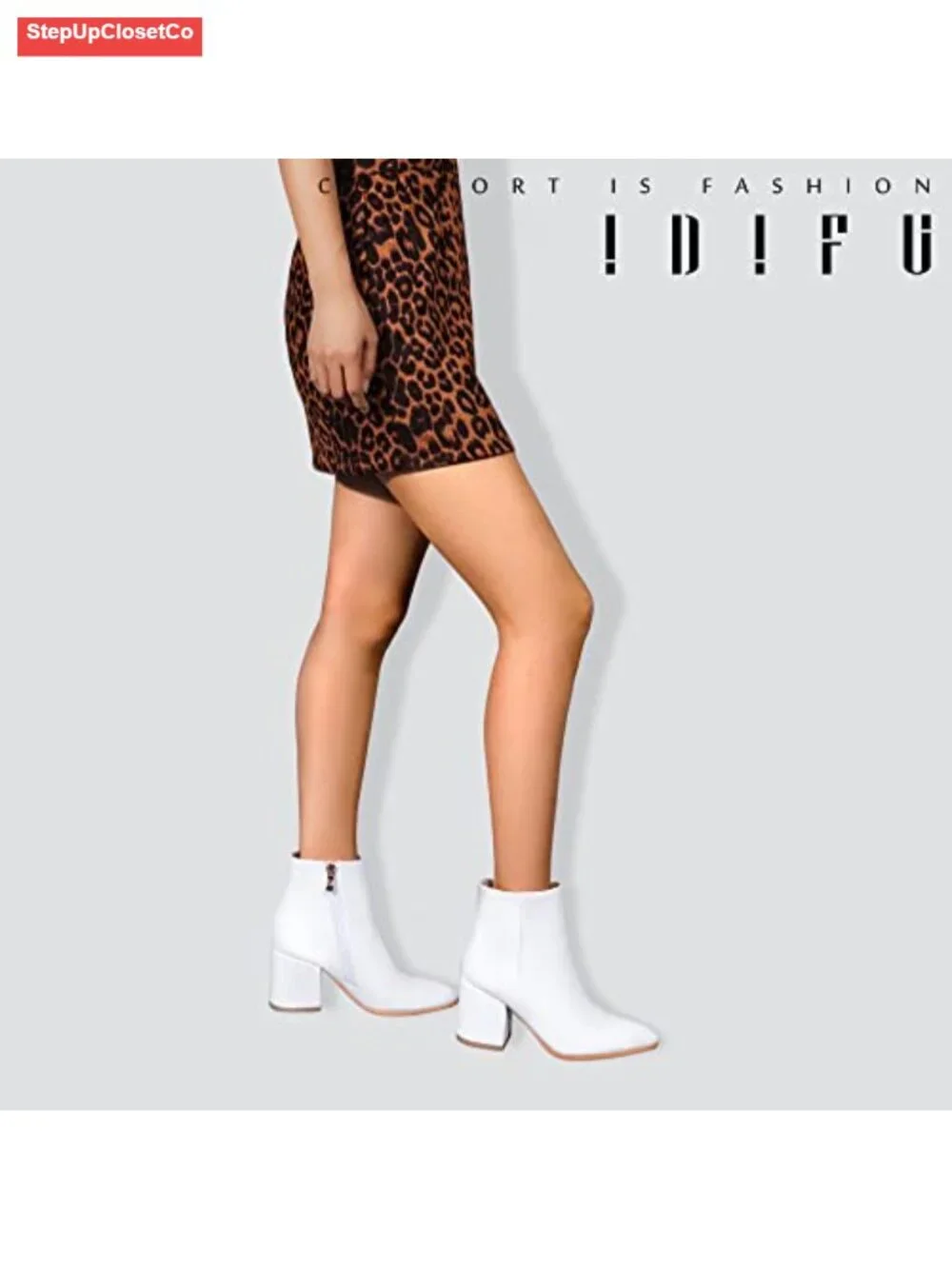 IDIFU Women Ankle Boots Low Chunky Heel Pointed Toe Side Zipper 3 Inch